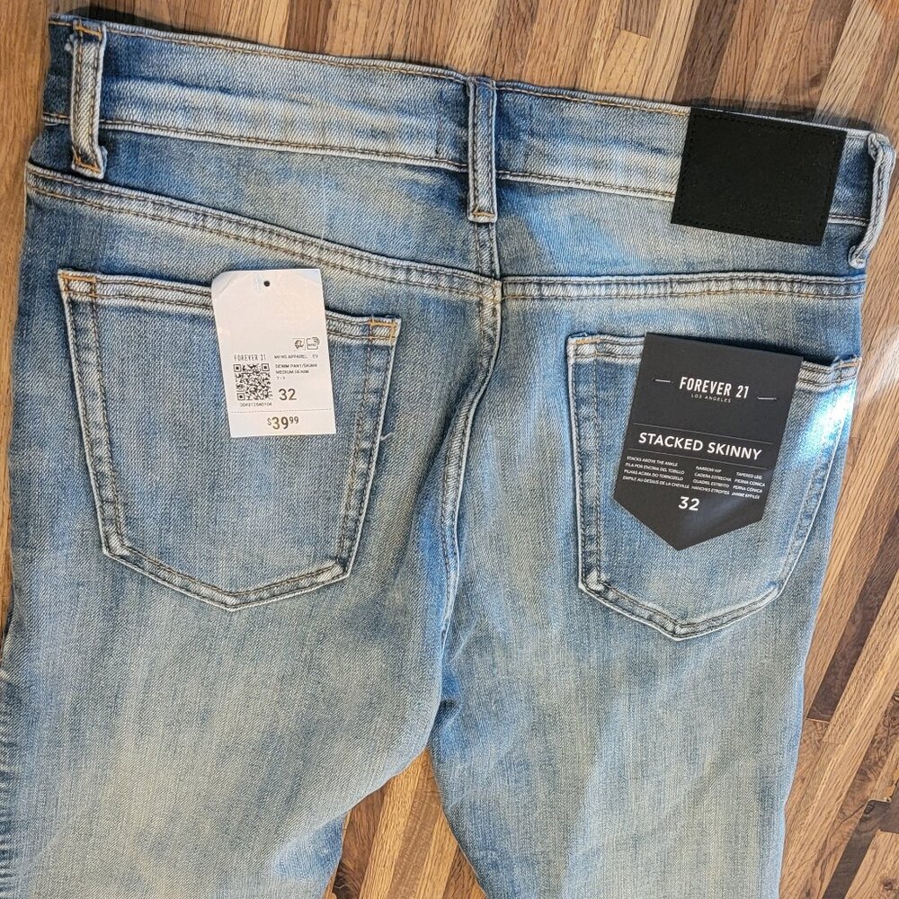 Men's Forever 21 Stacked Skinny Zip Leg Closure Blue Jeans - Picture 11 of 14